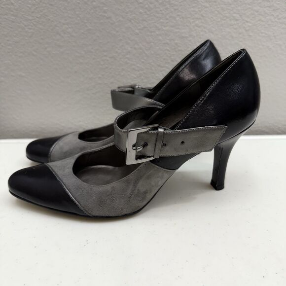 Gianni Bini Heels Size 8 Leather Gray Black 3.5" Heel Shoes Womens - Picture 3 of 7